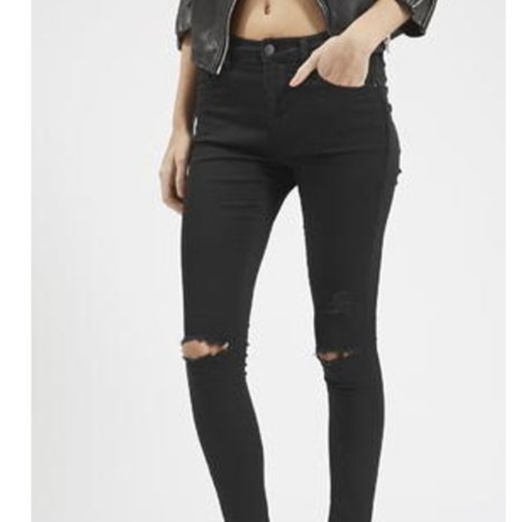 Topshop Denim - TALL MOTO Black Ripped Leigh Jeans